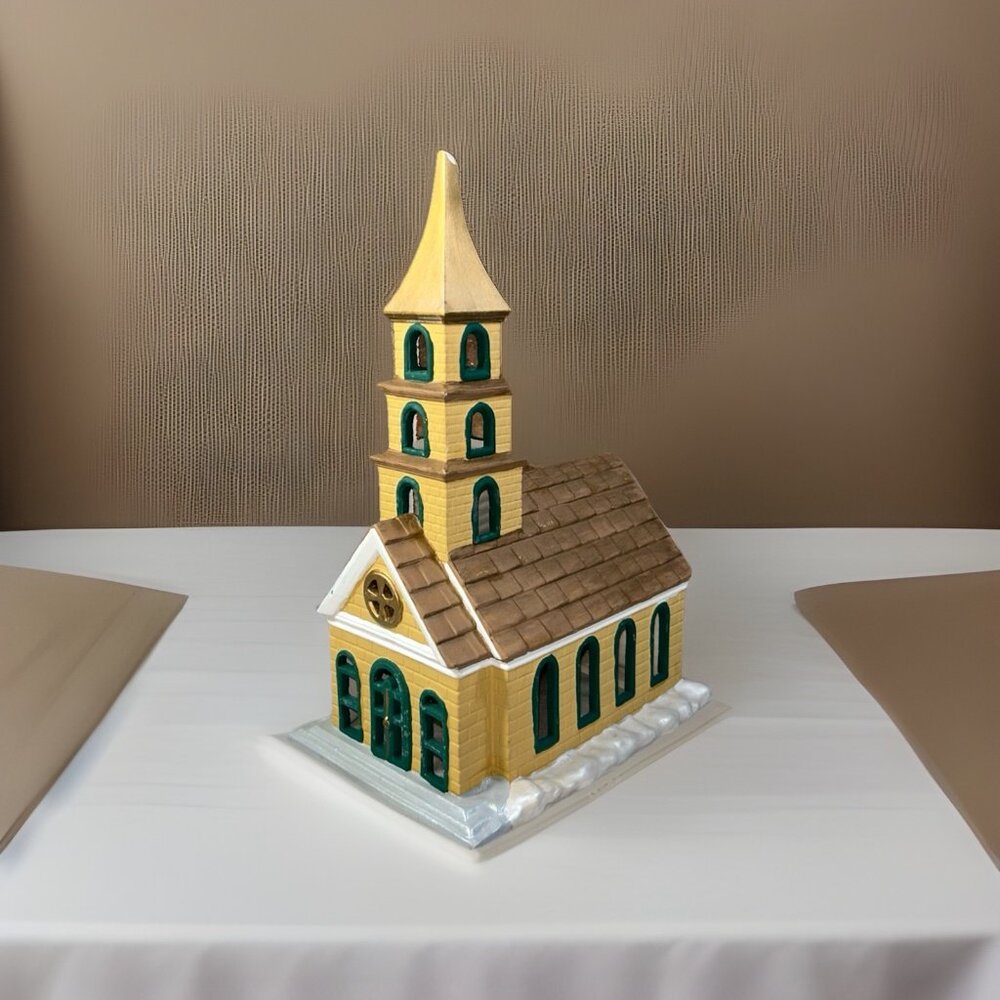 Vintage Byron Mold Ceramic Church Christmas Village Accessory 1979 Hand Painted